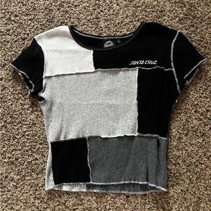 Santa Cruz Skateboards Patchwork Crop Top - Black, Gray, White